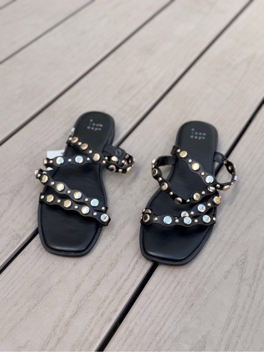 a new day Black Studded Multi-Row Slide Sandals